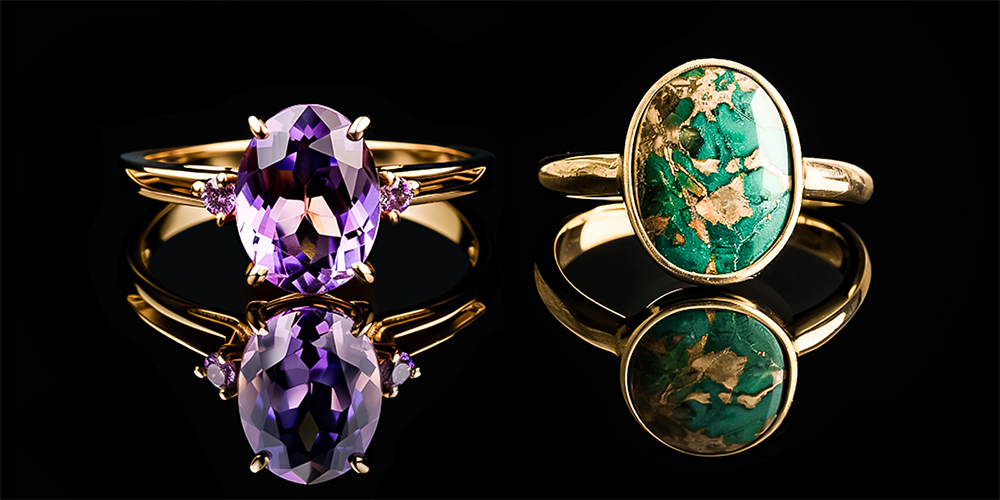February Birthstones Ultimate Guide Restored Amethyst and Jasper Gemstone Rings Reflected Featured Image