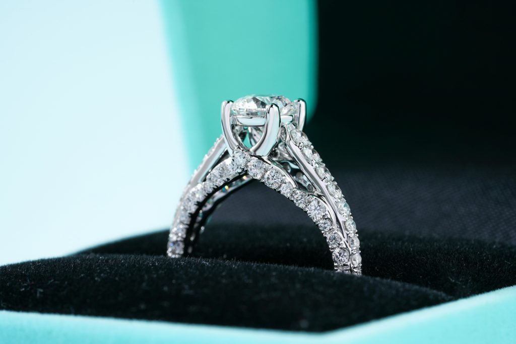 Photo of Tiffany Setting diamond engagement ring.