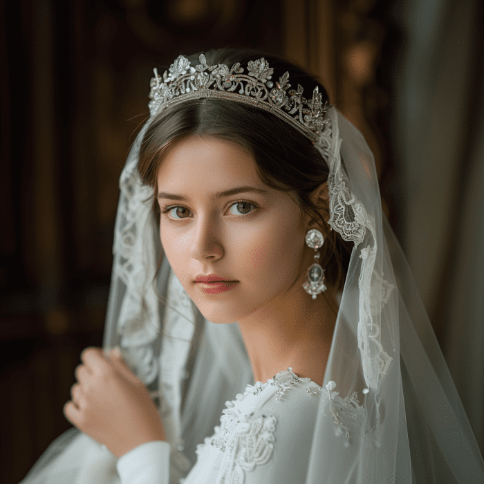 Photo of Russian bride wearing tiara and veil