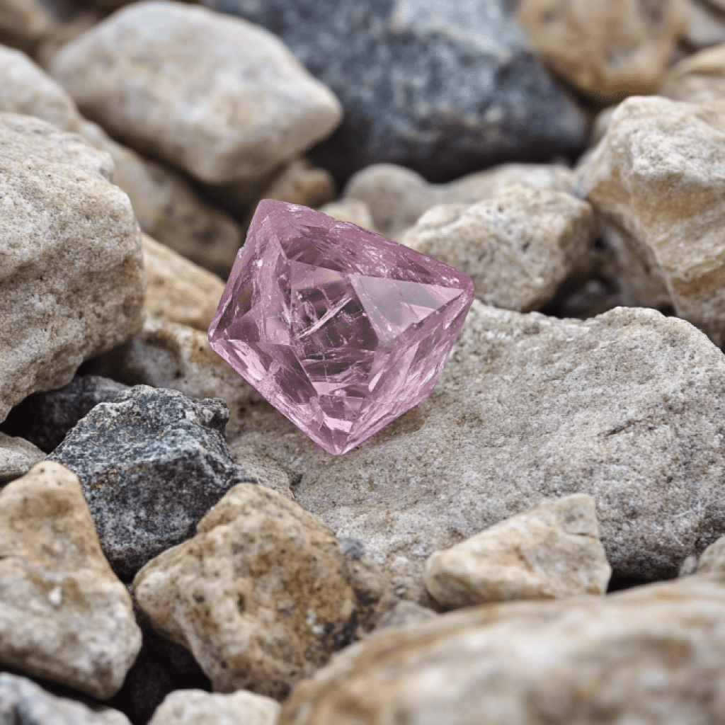 Image showcasing pink diamond in the rough