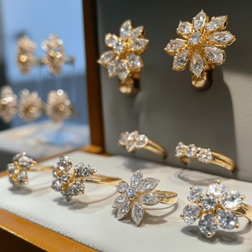 Image showcasing Dior floral jewelry