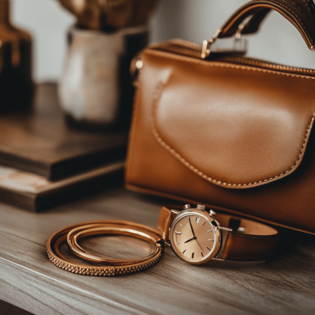 Image showcasing Michael Kors handbag, jewelry, and watch