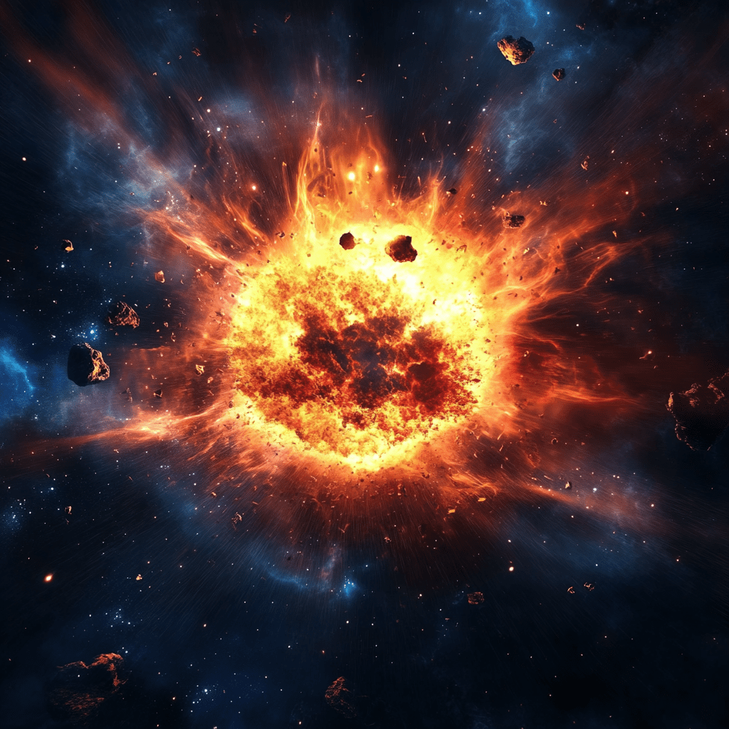 Image showcasing meteorites in supernova
