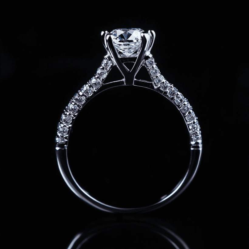 Image of diamond ring on black background showcasing mountings