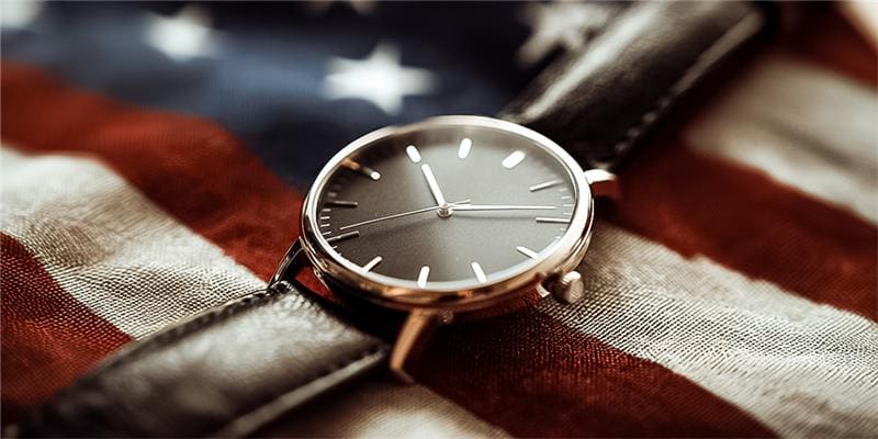When You should get your dial refinish Restored Black Timepiece Displayed on USA Flag for American Watch Repair Services Nationwide