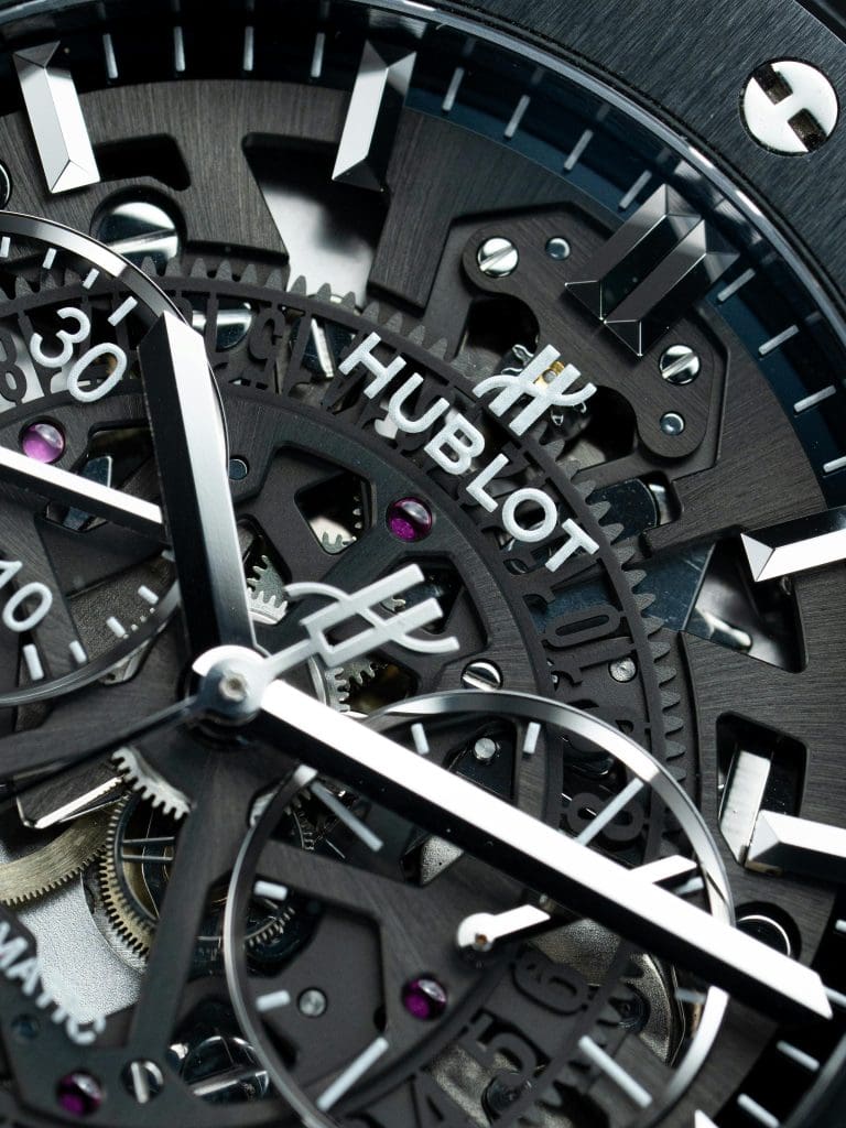 Image showing Hublot skeleton wristwatch up close
