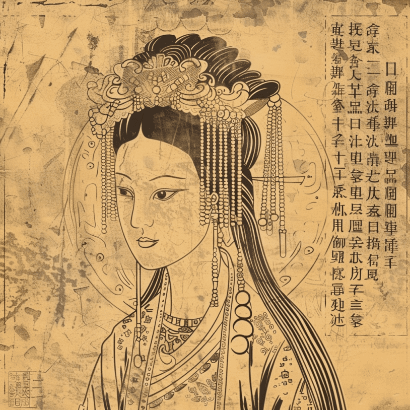 Image showing ancient chinese drawing of woman wearing pearls