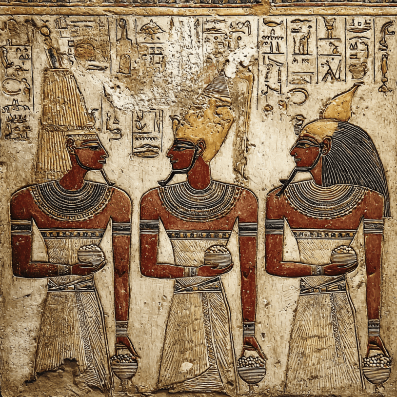 Image showing ancient Egyptian photo of Egyptians holding pearls