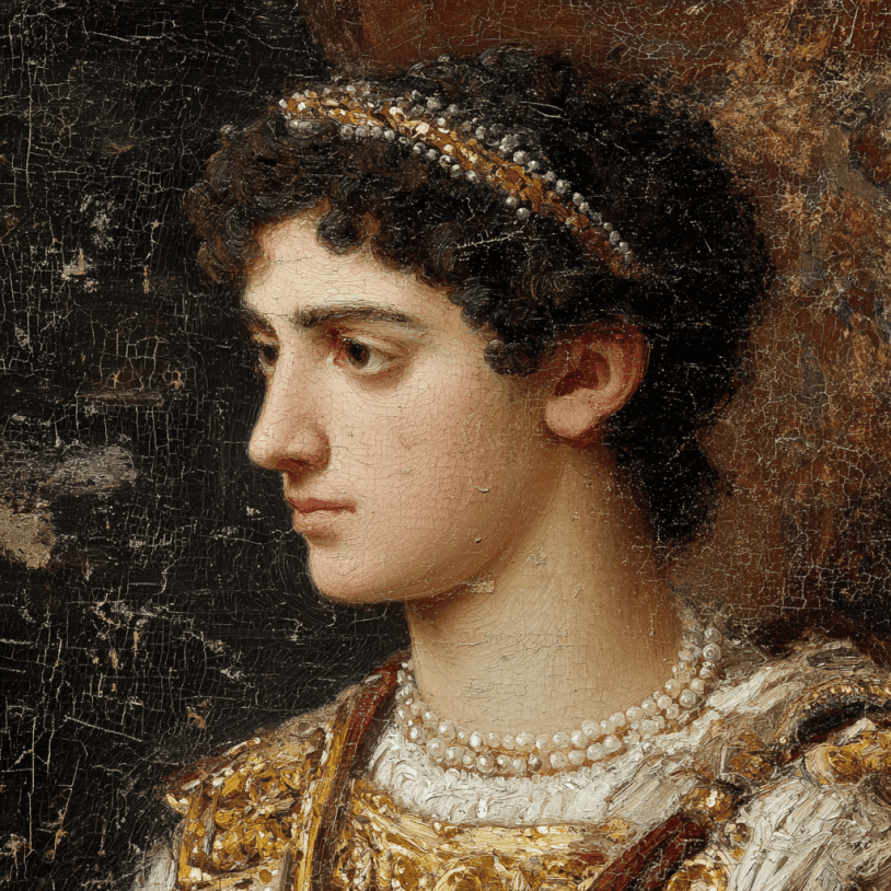 Image showing ancient painting of ancient roman royal wearing pearls