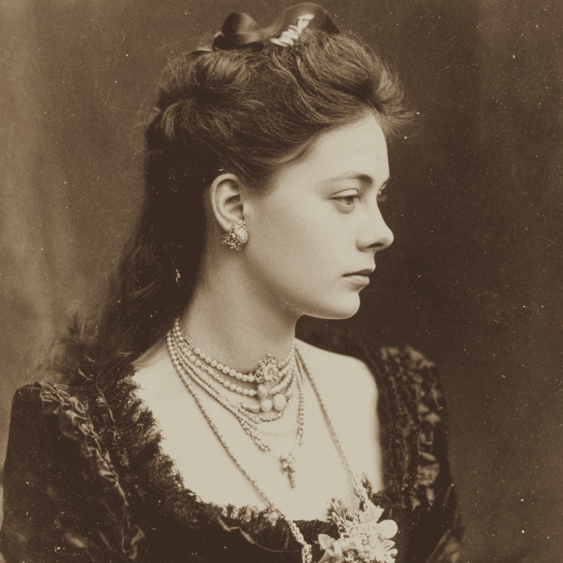 1800s image of woman wearing pearls